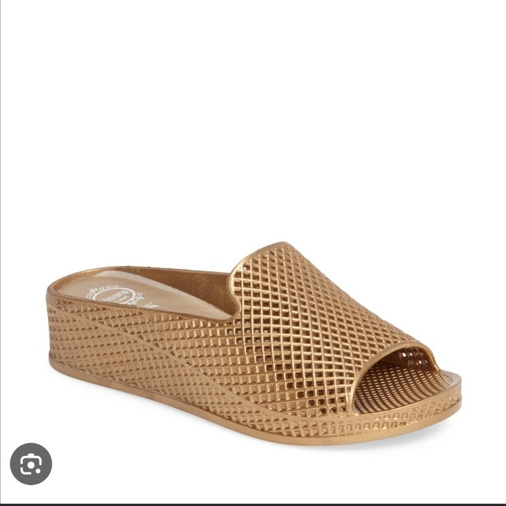 Jeffrey Campbell Fling 2 Sandal Metallic Bronze Gold Wedge Slide Sandals- Size 9